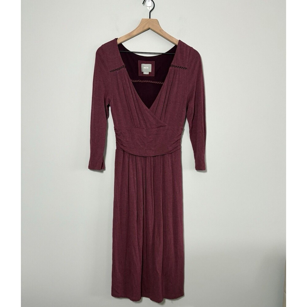 Maeve Anthropologie Galena Dress Women Small Burgundy Midi 3/4 Sleeve Boho - Picture 2 of 7